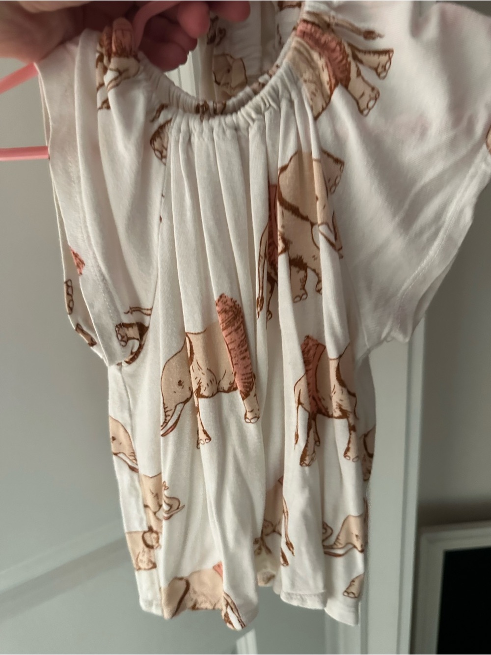 Kids Elephant- 2 piece Print Short Sleeve Top in Cream